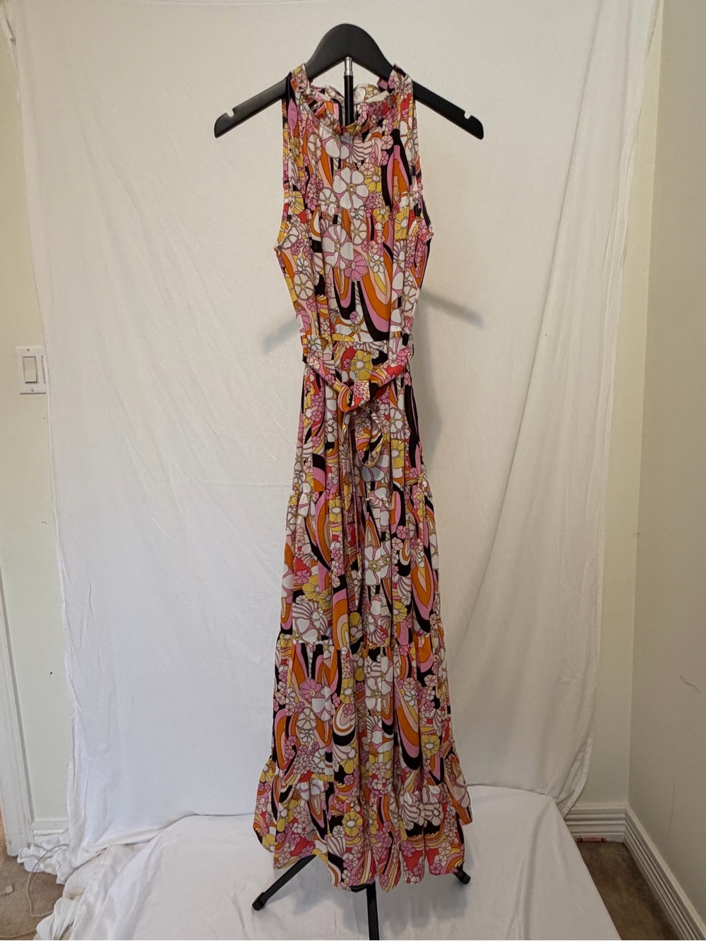 Pinch Floral Retro Print Maxi Dress | Size M | Belted Sleeveless